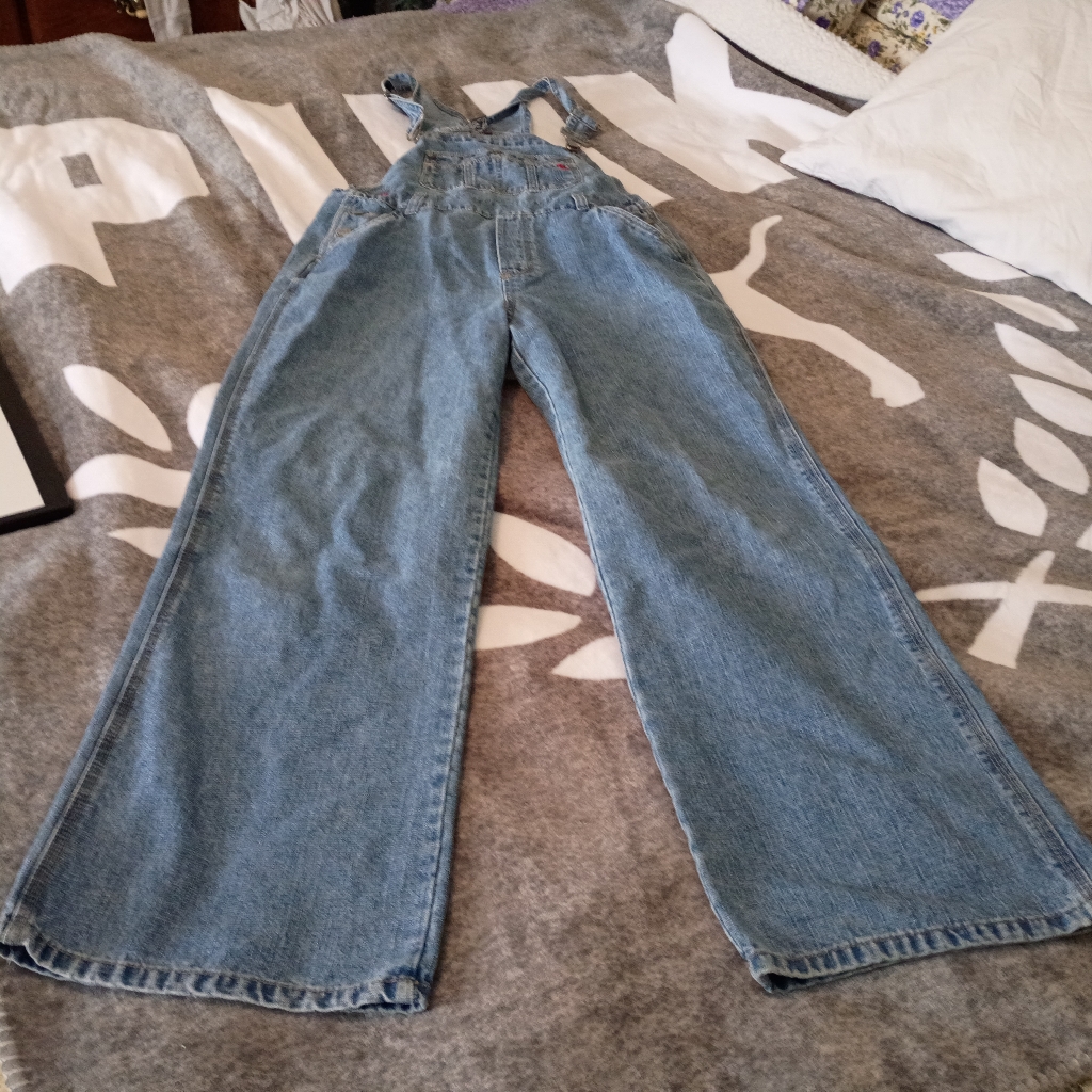 Vintage Y2k Bibs Overalls Jeans Wide Leg Flare Distressed 7 9
